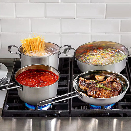 4-Piece Stainless Steel Cookware Set – Induction Ready with Tempered Glass Lids, Oven Safe to 500°F