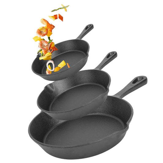 3-Piece Pre-Seasoned Cast Iron Skillet Set (6", 8", 10")