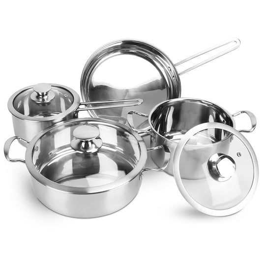 4-Piece Stainless Steel Cookware Set – Induction Ready with Tempered Glass Lids, Oven Safe to 500°F